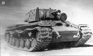 KV heavy tank screened with additional armor of the 107th Tank Division