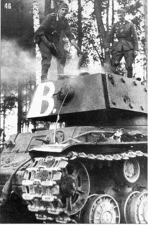 Screened KV-1 tank shot down by German artillery in the vicinity of Allakurti.