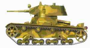T-26M1938. Equipped with searchlights for night combat and tricolor camouflage
