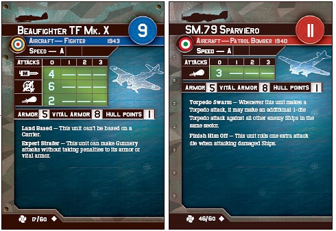 Beaufighter and Sparviero stat cards