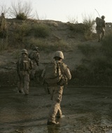 Marines from 1st Battalion, 6th Marine Regiment, 24th Marine Expeditionary Unit, NATO-International Security Assistance Force, conduct a patrol in Helmand province, Afghanistan.