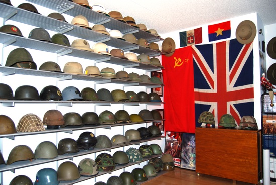 Flags conceal a closet and add to the overall effect.