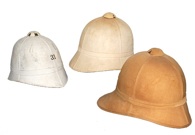 American uniforms of the late 19th century are generally remembered for campaign hats and kepis, but the American Army and Marine Corps both used a variety of sun helmets beginning around 1880. Often erroneously thought to have been “copies” of the British Foreign Service helmet, or even British made, they were only roughly based on the British pattern. These helmets shown here were made in Philadelphia and New York City. The one to the left with the number 31 on the front was likely used by the New York National Guard in the 1890s. (Collection of the author).