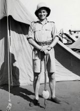 Corporal Harold Bates, RASC, at summer training at Durban, South Africa during World War II. The British Army issued a comfortable summer uniform that included short trousers and the Wolseley pattern sun helmet. (Photo courtesy of Stuart Bates).
