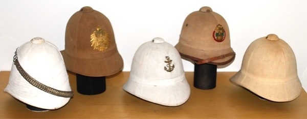 Examples of various sun helmets used from around 1880 to the First World War. From left to right: Great Britain, Germany, France, Italy and the United States. (Collection of the author).
