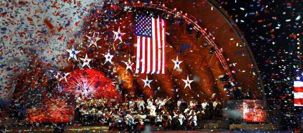 Confetti rains down on the orchestra and audience at the completion of the Stars and Stripes Forever, during the 35th Boston Pops Orchestra and Fireworks Spectacular in Boston, Massachusetts, July 4, 2008. (U.S. Navy photo by Petty Officer 3rd Class Patrick Gearhiser)