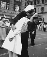 A Sailor kisses a girl in New York's Times Square following the announcement of Japan's surrender in 1945. (National Archives)