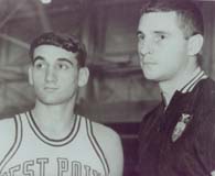 Knight (right) with former West Point player and current Duke University mens’ basketball coach Mike Krzyzewski circa 1969. (Courtesy, Bob Knight)