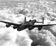An RAF Avro Lancaster bomber soars in the skies over Europe during World War II. This plane served as one of the RAF's main heavy bombers throughout the war. (National Archives)