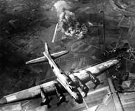 B-17 Flying Fortress bombers conduct the first “big raid” by the U.S. 8th Air Force  on a Focke Wulf fighter plant in Marienburg, Germany. (National Archives)
