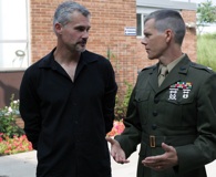 Lt. Col. Michael Strobl with Kevin Bacon behind the scenes in "Taking Chance." HBO - James Bridges.