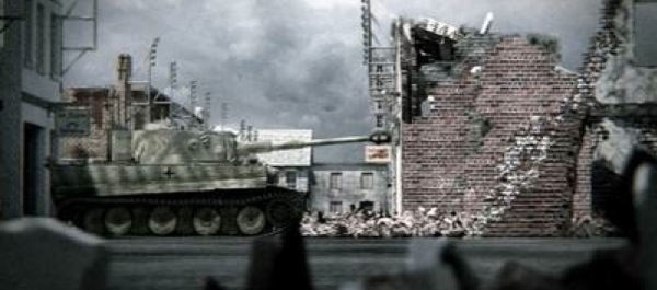 Computer generated graphics give Greatest Tank Battles realistic scenes like this German Tiger tank rolling through a ruined town. Courtesy of The Military Channel.