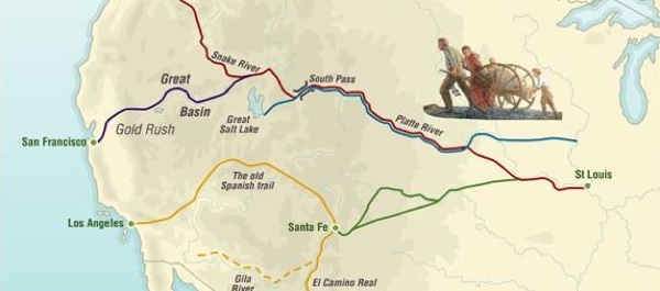 Animated map showing western trails used by settlers of the American West before railroads crossed the plains and mountains. Courtesy of The Map As History.