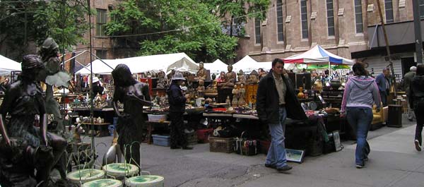 A typical flea market in New York City's Chelsea neighborhood proves  that treasure can be mixed in with trash. It is just a matter of  scouring these types of markets to look for the "good" stuff.