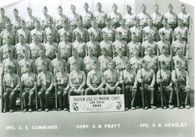In this 1944 photograph of Orsland’s Marine Corps training platoon, Orsland is positioned in the third row, third from the right. Image provided by Alvin Orsland; click for larger image.