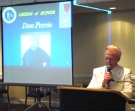 A recipient of many honors himself, Duke Seifried introduces the winner of the HMGS Legion of Honor award, Don Perrin, at Historicon 2009.