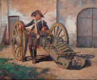 This French artillerist with his 8-pound gun is the first painting Keith Rocco finished for the Marengo Museum. Click for larger image.