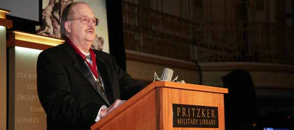 Carlo D'Este offers remarks after winning the 2011 Pritzker Military Library Literature Award for Lifetime Achievement in Military Writing. (Scott Manning)