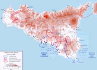 A map of the Allied amphibious landings in Sicily as part of Operation Husky (U.S. Army Center of Military History)