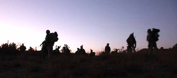 September 4, 2010. U.S. Army Soldiers conduct a night patrol in the mountains near Sar Howza, Paktika province, Afghanistan. (Army Staff Sgt. Andrew Smith)