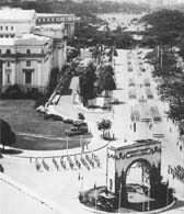 Triumphant soldiers of the Imperial Japanese 14th Area Army parade in front of the Legislative Building in Manila's Luneta Park (UPI)