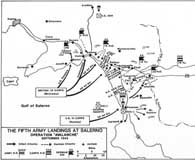 Map of 5th Army's landings at Salerno. (U.S. Army Center of Military History)