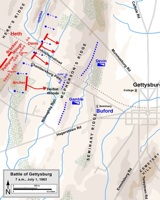 Heth's approach blocked by John Buford's cavalry. Click to enlarge. Map by Hal Jespersen, www.posix.com/CW