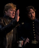 Robert Redford goes over a scene in 'The Conspirator' with James McAvoy, who portrays Mary Surratt's lawyer Frederick Aiken. Courtesy Lionsgate.