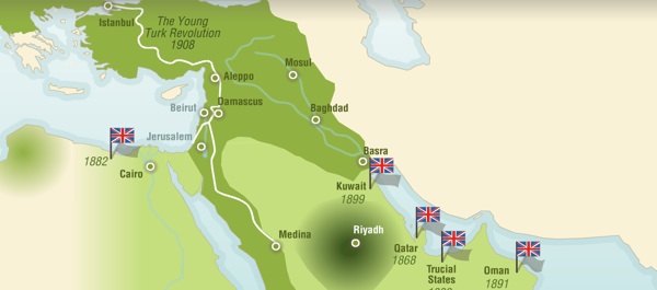 Animated map of events in the Middle East prior to World War I, courtesy of The Map as History. Click to view animation.