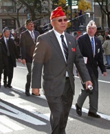 Wong leads the American Legion contingent during the 2011 New York City Veterans Day Parade.