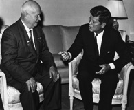 Nikita Khrushchev and John F. Kennedy during a meeting in Vienna. Courtesy John F. Kennedy Presidential Library