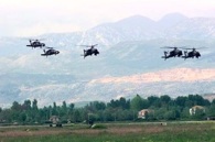 Helicopters of Task Force Hawk, deployed in support of NATO Operation Allied Force. Photo by Sgt. Cesar Rodriguez, USAF.