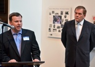 Tim Gray speaking at a Washington, DC, fundraiser hosted by Tom Ridge (right), Spring 2011.