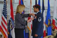 Secretary of the Air Force Deborah Lee James pins the Air Force Cross on Master Sgt. Ivan Ruiz during a ceremony at Hurlburt Field, Florida. (Senior Airman Christopher Callaway)