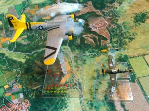 B17 catches fire when hit by the full power of a Bf109 K4