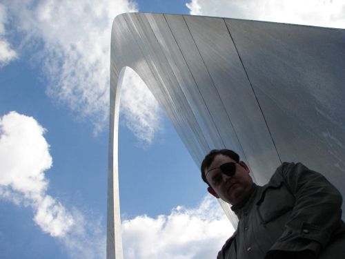 One of the highlights of my job has been meeting my web team face to face.  Here is my good friend Doctor Sinister, who flew in from England to attend a game convention with me. Taken under the Gateway Arch, St. Louis, MO