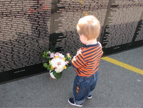 Little Armchair General at the traveling Vietnam Memorial