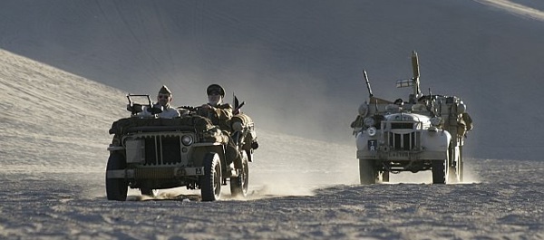 Members of the LRDG Preservation  Society kick up the dust