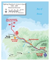 Gen. Moore led his army on a fighting withdrawal to Corunna and evacuated on Royal Navy ships. Map by Petho Cartography.