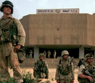 U.S. Marines guard Iraq's Ministry of Oil in Baghdad following the invasion in 2003.