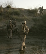 Marines from 1st Battalion, 6th Marine Regiment, 24th Marine Expeditionary Unit, NATO-International Security Assistance Force, conduct a patrol in Helmand province, Afghanistan.