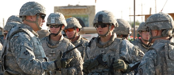 November 6, 2008, in Sab al Bour, northwest of Baghdad. Colonel Todd McCaffrey, brigade commander of 2nd Stryker Brigade Combat Team "Warrior," 25th Infantry Division, talks about successes in Sab al Bour with Gen. Ray Odierno, left, commanding general of Multi-National Forces - Iraq.