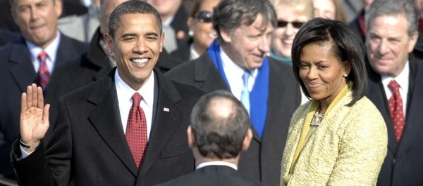 January 20, 2009. With his family by his side, Barack Obama is sworn in as the 44th president of the United States by Chief Justice of the United States John G. Roberts Jr. in Washington, D.C. Photo by Air Force Master Sgt. Cecillio Ricardo.