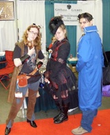 From left, Lori Rule, Robyn Sinner and Brian Connelly from Canada shop for steampunk costumes. Photo by Paul Glasser.
