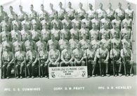 In this 1944 photograph of Orsland&rsquo;s Marine Corps training platoon, Orsland is positioned in the third row, third from the right. Image provided by Alvin Orsland; click for larger image.
