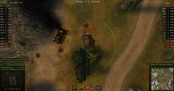 This little T1 thinks he's just in a duel with another tank, but as soon as the next round loads I'm going to ruin his day.