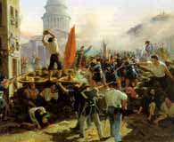 Barricade on the rue Soufflot (painted by Horace Vernet) is a scene from the French Revolution of 1848.