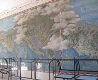  large wall map of the Mediterranean theater of operations at the Anzio cemetery. The orange lines emanating from Italy represent the aerial campaign launched from captured Italian airfields. Most were by the U.S. Fifteenth Air Force. (Carlo D&rsquo;Este)