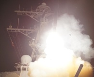 The guided-missile destroyer USS Stout launches a Tomahawk missile in support of Operation Odyssey Dawn, one of approximately 110 cruise missiles fired from U.S. and British vessels that targeted about 20 radar and anti-aircraft sites along Libya's Mediterranean coast. (Petty Officer 3rd Class Jeramy Spivey)