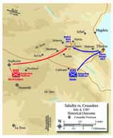 Saladin decided to draw out the Crusader army camped at Sephoria by besieging Tiberias &ndash; an action he knew would bring his enemies rushing east to relieve the garrison (Course of Action One: Bait and Attack). Exhausted by a punishing, waterless march, the Crusader army was catastrophically defeated at the Horns of Hattin by Saladin&rsquo;s superior generalship.
